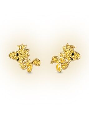 18K Gold / 925 Sterling Silver Peanuts Woodstock Yellow Gemstone Stud Earrings